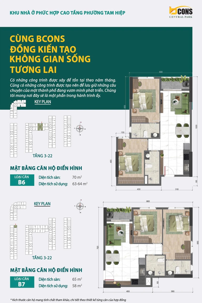 Mặt bằng căn hộ điển hình loại B6 và B7